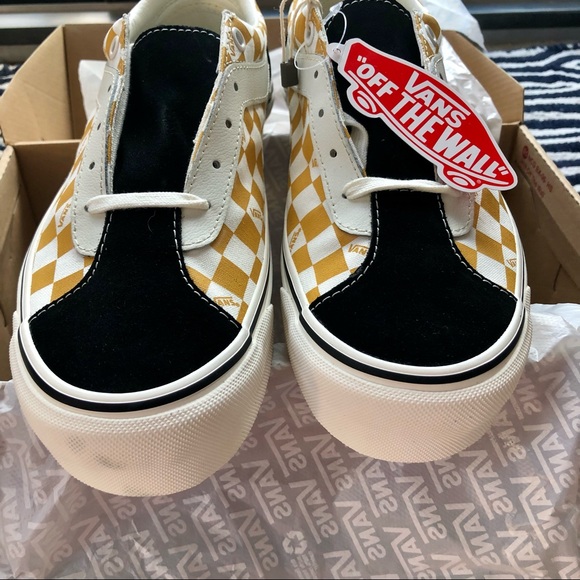 Vans Bold Ni Checkerboard Yellow Sneakers Black/Mango Mojito Retro Reissue - Picture 11 of 16